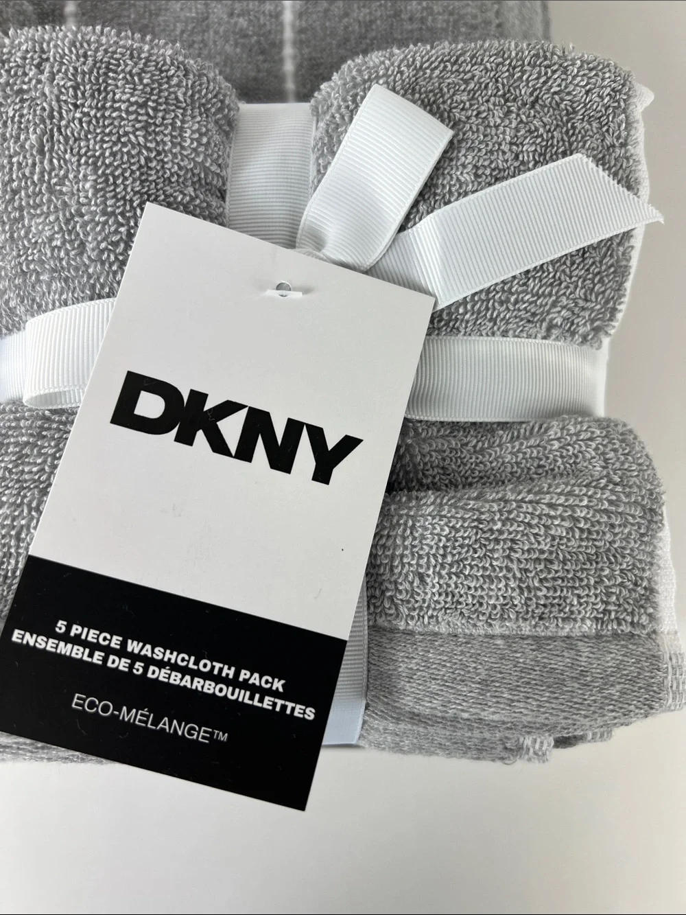 DKNY Bath Towel Set Eco Melange Light Gray White Soft Cotton Set of 8 NEW